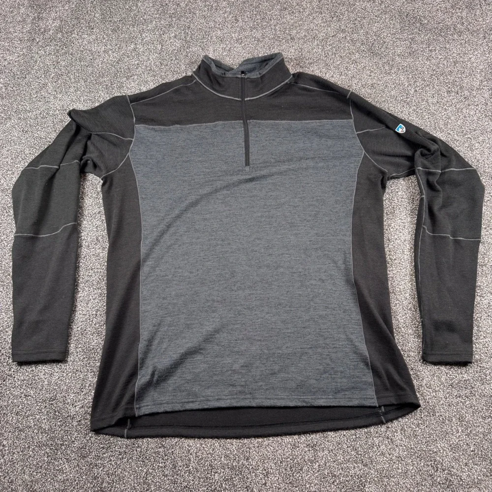 Kuhl Men's XL Quarter Zip Pullover Black Grey Colorblock Thumbhole Hiking Top - Picture 3 of 6